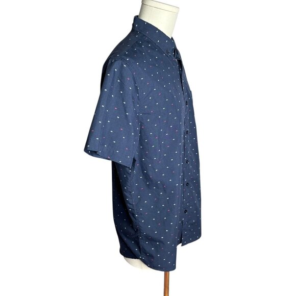 Molokai Surf Button Down Short Sleeve Shirt L Blue Fishbone Chest Pocket Casual - Picture 6 of 8